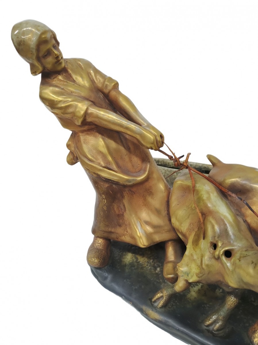 Magnifique statue, céramique représentant une bergère et ses chèvres (voir autres photos pour condition) 6 Magnifique statue, céramique représentant une bergère et ses chèvres (voir autres photos pour condition) 6