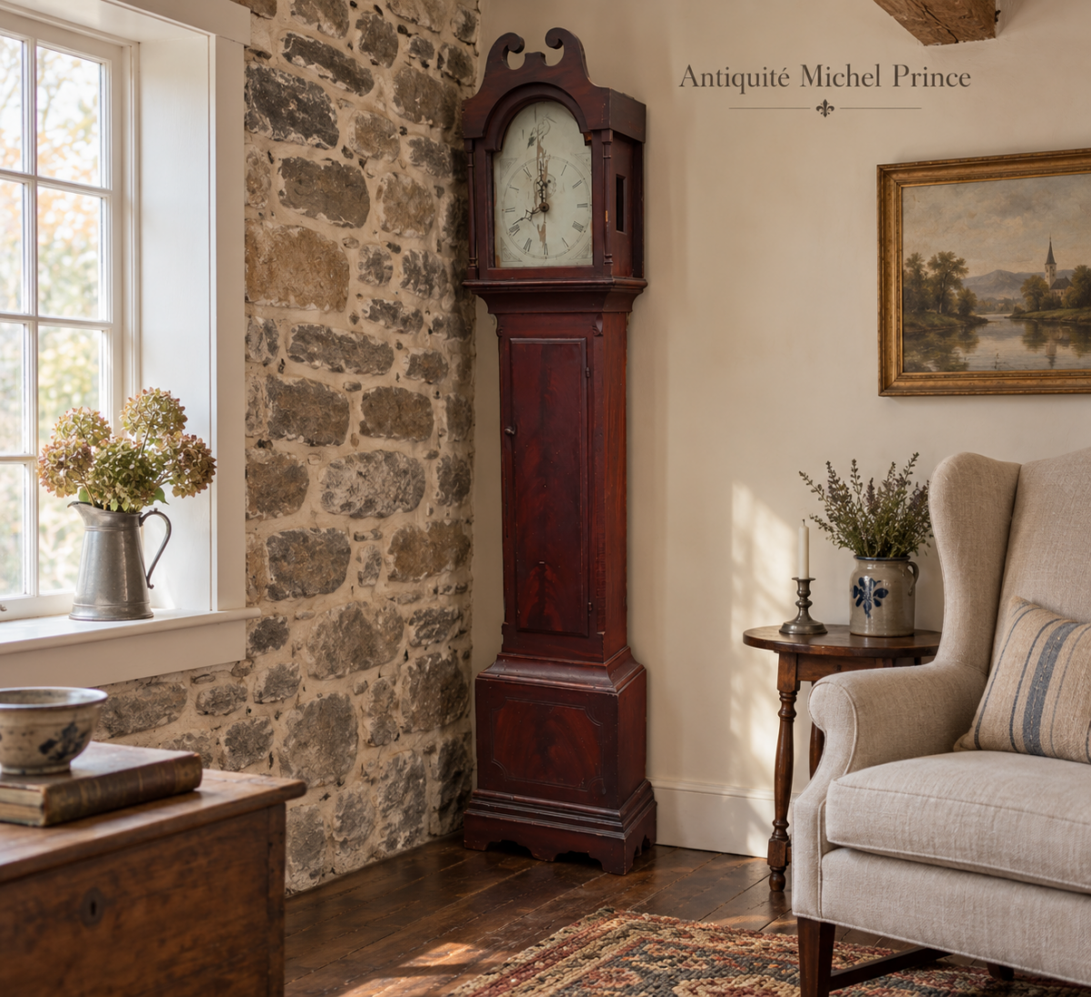 Belle horloge dite grand-père, beau faux-fini d'origine et mécanisme en bois, non-fonctionnelle 5 Belle horloge dite grand-père, beau faux-fini d'origine et mécanisme en bois, non-fonctionnelle 5