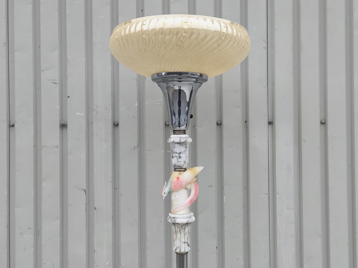 Lampe torchère avec oiseau en marbre  4