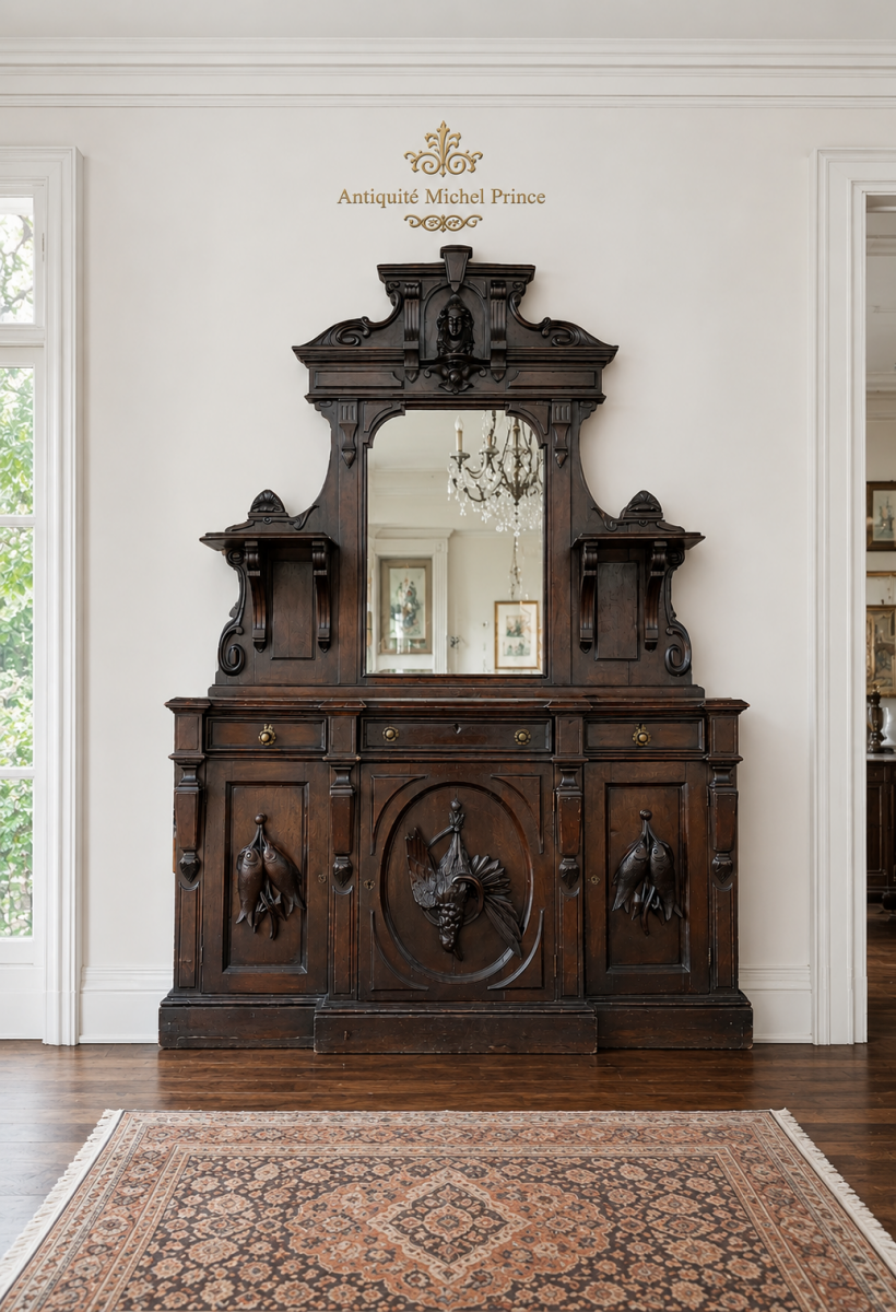 Magnifique buffet de salle à manger de style Victorien décoré de superbes sculptures, sideboard 2 Magnifique buffet de salle à manger de style Victorien décoré de superbes sculptures, sideboard 2