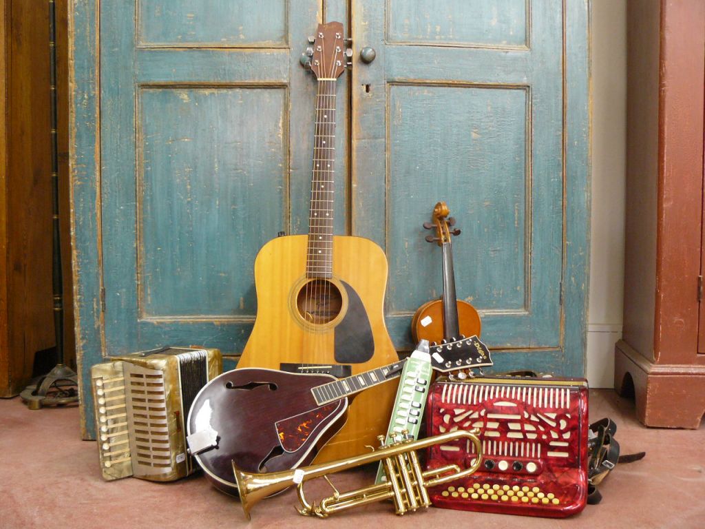 Plusieurs instruments de musique en magasin