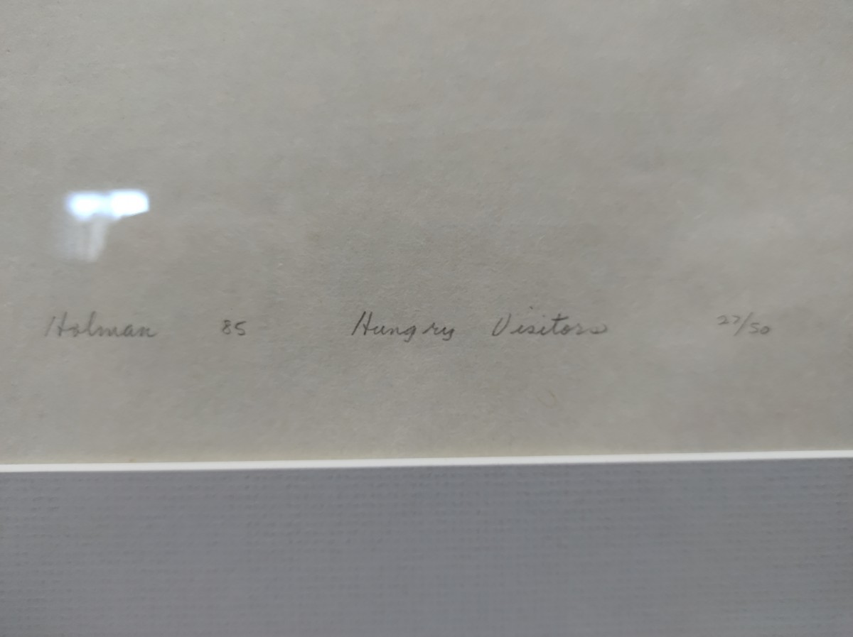 Tableau, lithographie signé Holman 85, hungry visitors 27/50 2