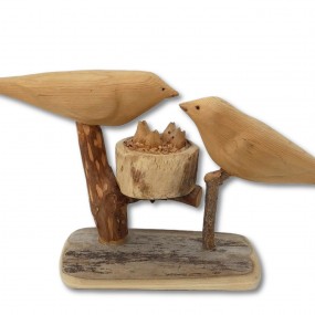 Folk art carved wooden birds