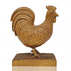 #57991 - 295$ Poule sculptée d'un seul morceau de bois, sculpture art populaire signée W. Lessard, coq