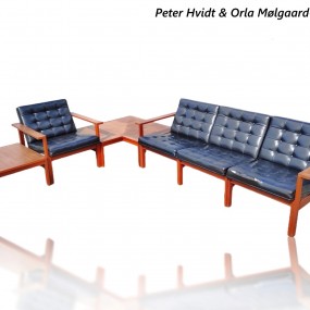 Ensemble de salon mid-century modern Peter Hvidt & Orla Mølgaard-Nielsen, divan, fauteuil, table de salon 