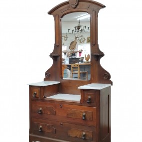 #58336 - 445$ Commode antique en noyer avec plateaux de marbre 