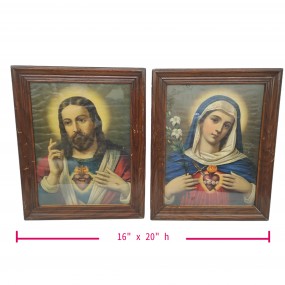 #58566 -  Deux tableaux religieux. Cœurs Sacrés. Pièces de dévotion