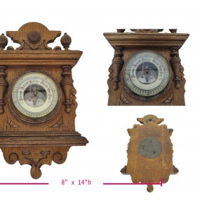 #58605 -  Antique wall barometer. Carved wood. Weather instrument.