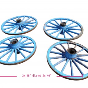 #58587 - 115$ch. Blue wagon wheels. Authentic. Rustic decor.