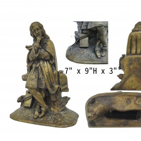 #58677 -  Statue en bronze,homme pensif, belle patine ancienne