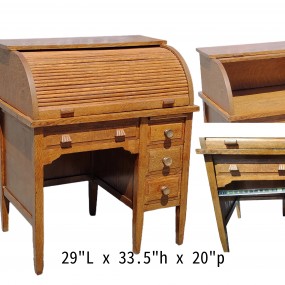 #58688 - 185$ Bureau à rouleau en chêne, tiroirs d’origine et belle patine #58688 - 185$ Bureau à rouleau en chêne, tiroirs d’origine et belle patine