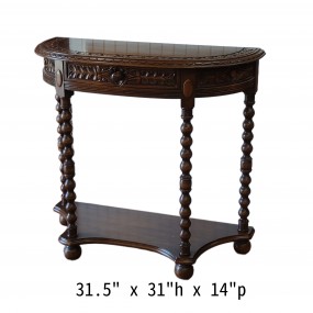 #58689 - 265$ Table demi-lune sculptée, détails raffinés et élégance d’époque