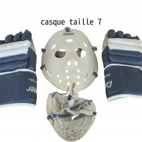 #58663 -  Équipement de gardien de hockey vintage Cooper, casque taille 7