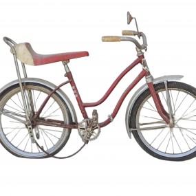 #58694 - 65$ Vélo rouge vintage avec miroir, siège banane