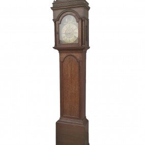 #58726 -  Grande horloge grand-père décorative en chêne, mécanisme signé Thomas Dawes, Northampton