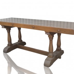 #58728 - 885$ Grande table de salle à manger, piétement tourné et à traverse, 7 pieds de long