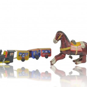 #59201 - 25$ ch. Vintage train and horse toys 