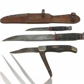 #59569 - 45 & 15$ Vintage knife lot — leather sheath