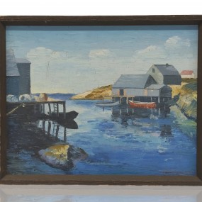 #59619 -  Painting by Peggy's Cave, N.S. The blue dolphin crafts