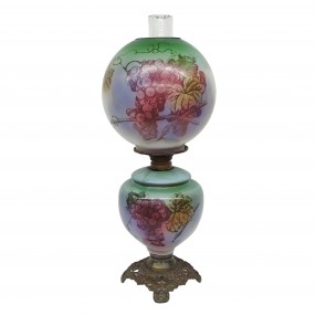 #59590 -  Antique GWTW oil lamp — grape motif glass