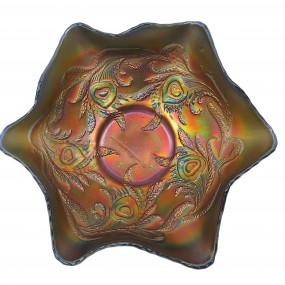 #59649 - 65$ Iridescent Carnival glass bowl, peacock motif