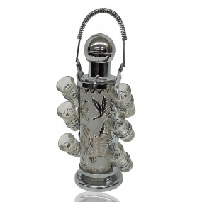#59644 - 65$ Etched liqueur set with 6 glasses + carafe, retro charm