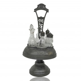 #59643 - 55$ Antique cruet set with etched glass, metal rotating stand