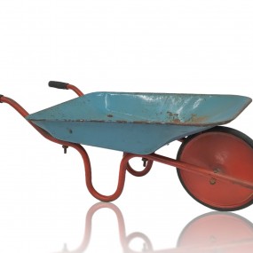 #59783 - 40$ Vintage child’s wheelbarrow with red steel frame and blue basin 