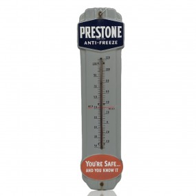 #59842 -  Vintage advertising Prestone metal thermometer, “You’re safe… and you know it”