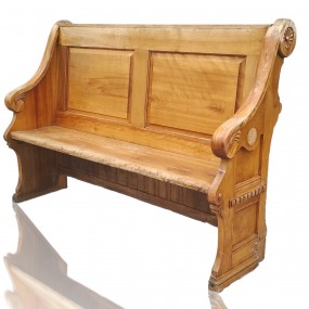 #59877 - 185$ Carved church bench — honey wood patina #59877 - 185$ Carved church bench — honey wood patina