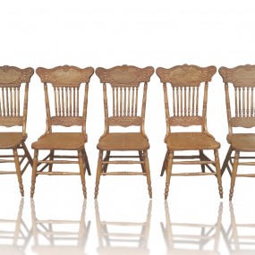 #59946 - 150$ ch. Set of 5 antique press back chairs #59946 - 150$ ch. Set of 5 antique press back chairs