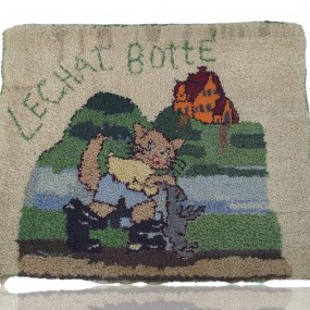 #59879 - Hooked rug “Puss in Boots” folk art #59879 - Hooked rug “Puss in Boots” folk art