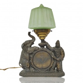 #59936 - 75$ Art Deco circus lamp, clown & elephant with green shade broken #59936 - 75$ Art Deco circus lamp, clown & elephant with green shade broken