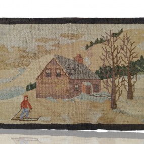 #59939 - Québec hooked little folk art rug #59939 - Québec hooked little folk art rug