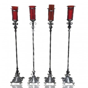 #59895 - 55$ ch. Set of 4 wrought iron church candle holders , red glass #59895 - 55$ ch. Set of 4 wrought iron church candle holders , red glass