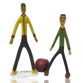 #59991 -  Personnages folk art naïfs en bois signés Berchman Charest, sculptures