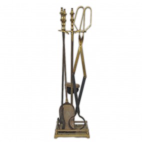 #60036 - 45$ Brass fireplace tool set, tongs, shovel, brush, stand