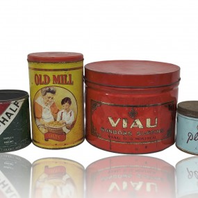 #60265 -  Vintage decorative tin cans ( old mill sold)