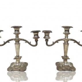 #60412 - 55$ ch. Paire de chandeliers 3 branches, argenterie 