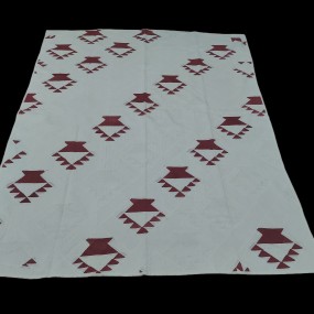 #60575 -  Handmade quilt with red geometric pattern.