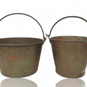 Antique brass cauldrons 