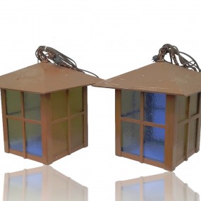 #61532 - 135$ ch. Paire de luminaires en bois, lampes suspendues