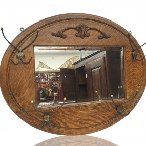#61522 - 245$ Miroir avec crochets et cadre en chêne maillé, porte-manteau
