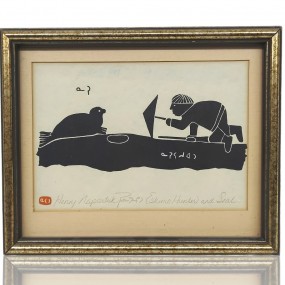 #61839 - 135$ Lithographie signée Henry Napartuk, Eskimo hunter and Seal