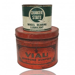 #61734 - 25$ ch. Contenant Viau et Quaker state, cannes de conserve 