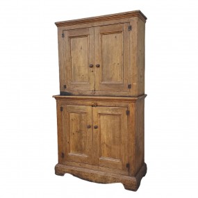 #62006 -  Antique 2 parts pine cupboard, 4 panels armoire 