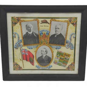  Vintage print, Leur devise, Union fidélité et liberté, Sir Wilfrid Laurier, John A. Macdonald et Geo. Étienne Cartier 