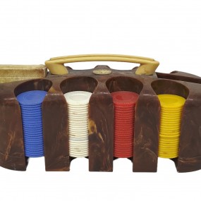 #63005 -  Vintage set of multicoloured poker chips in its Bakelite case.