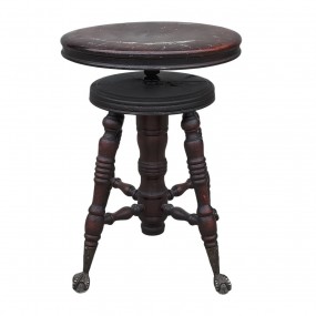#63027 -  Antique revolving wooden piano stool with decorative metal feet.