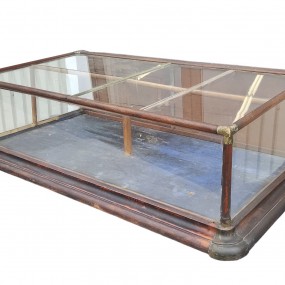 #63026 -  Antique wood and glass countertop display case with metal details.